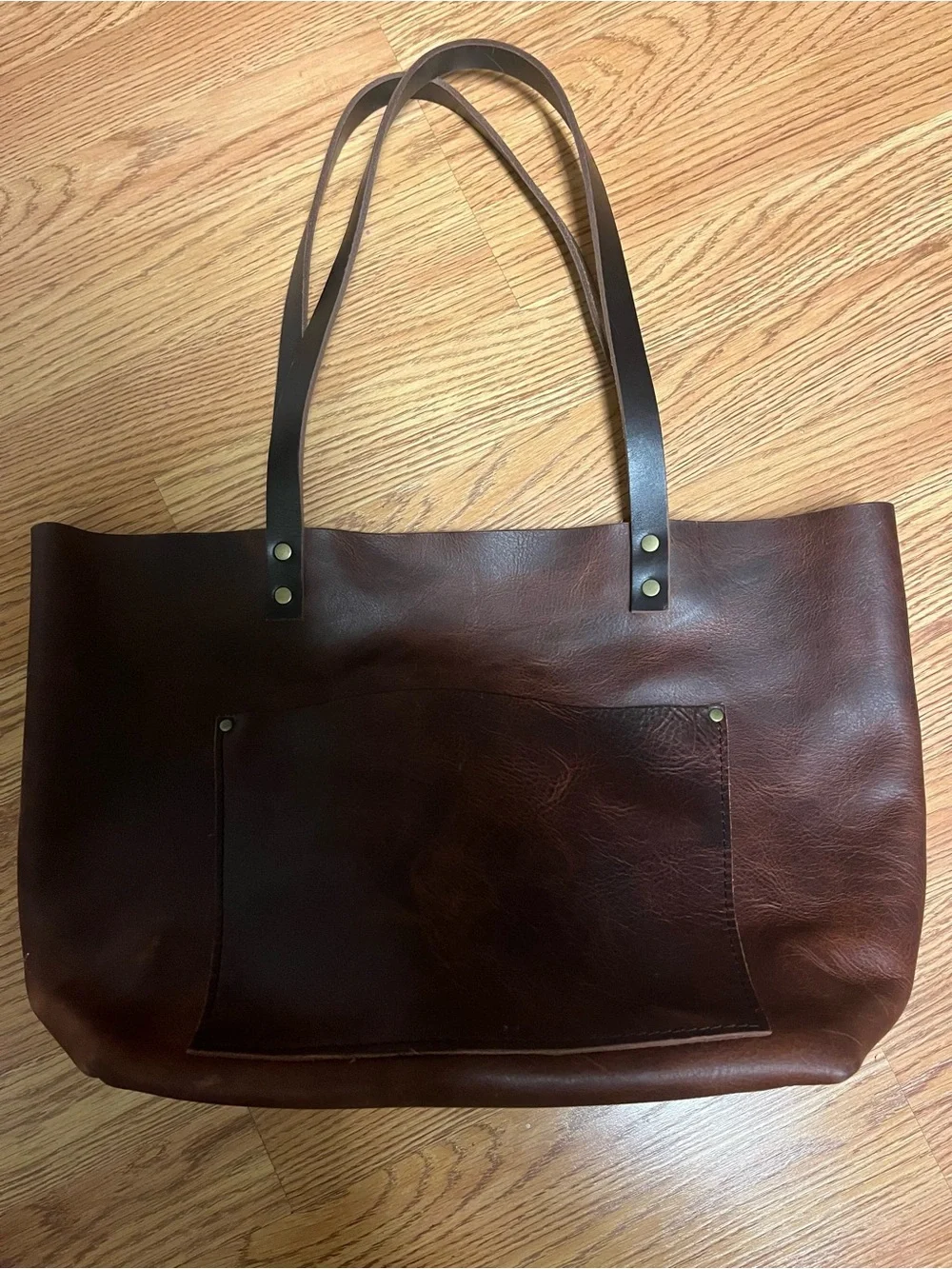 Portland Leather Tote Bag with Front Pocket